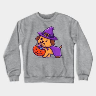 Cute Wizard Dog Bring Pumpkin Halloween Cartoon Crewneck Sweatshirt